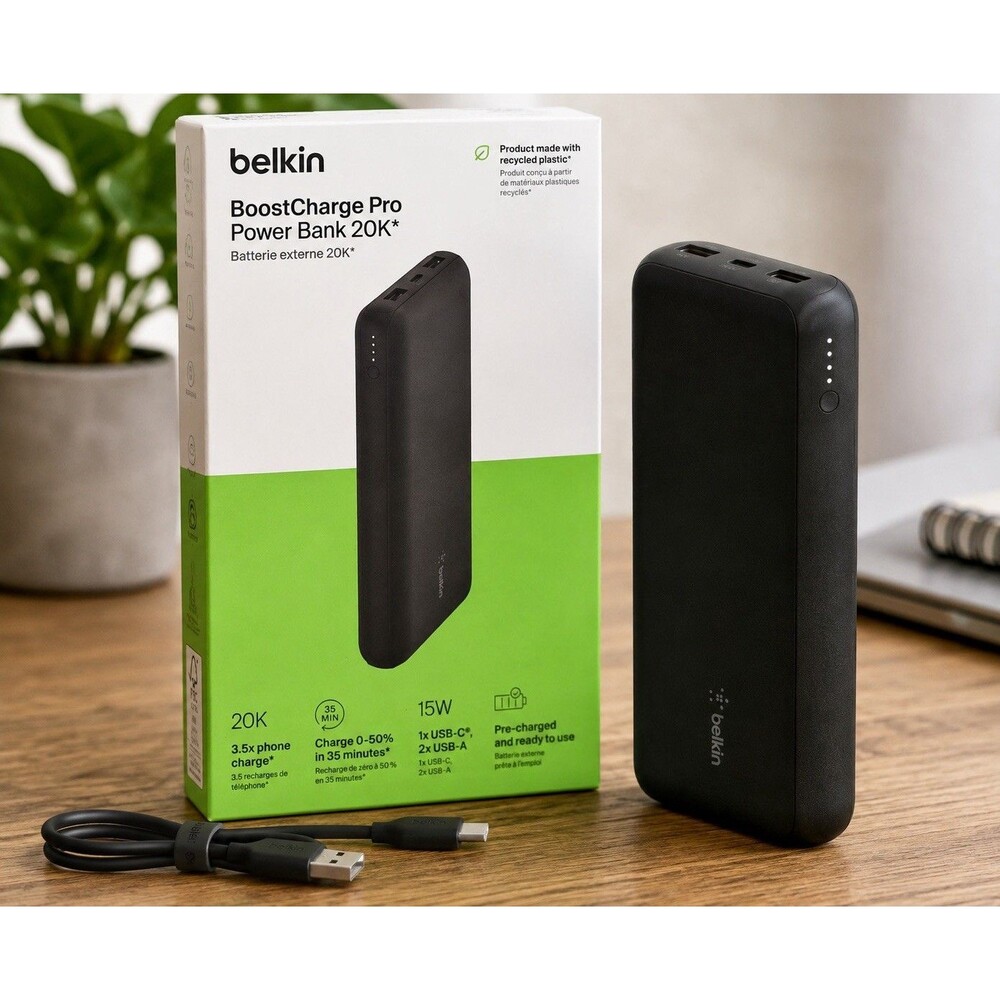 Belkin BoostCharge Pro Power Bank 20K 20000mAh 15W USB-C USB-A Portable Charger
